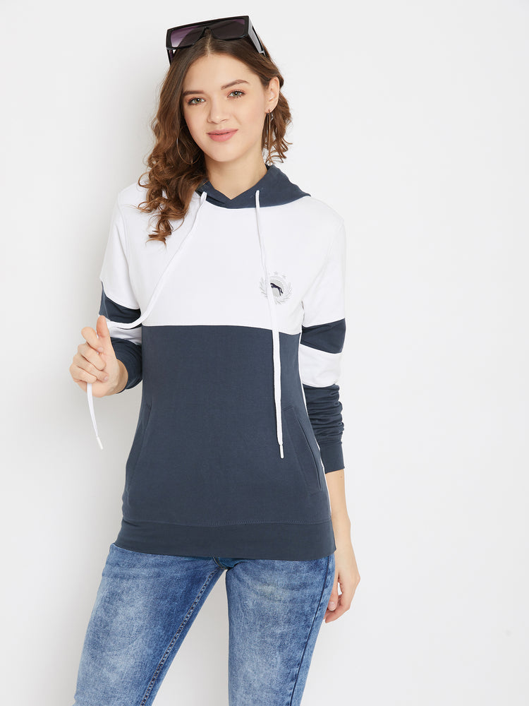 JUMP USA Women Navy Blue Cotton Hooded Sweatshirt