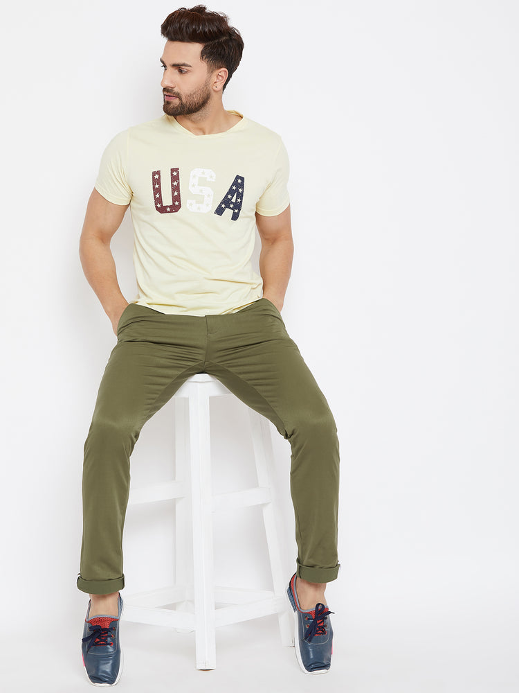 JUMP USA Men Solid Olive Casual Regular Fit Chinos Trousers - JUMP USA