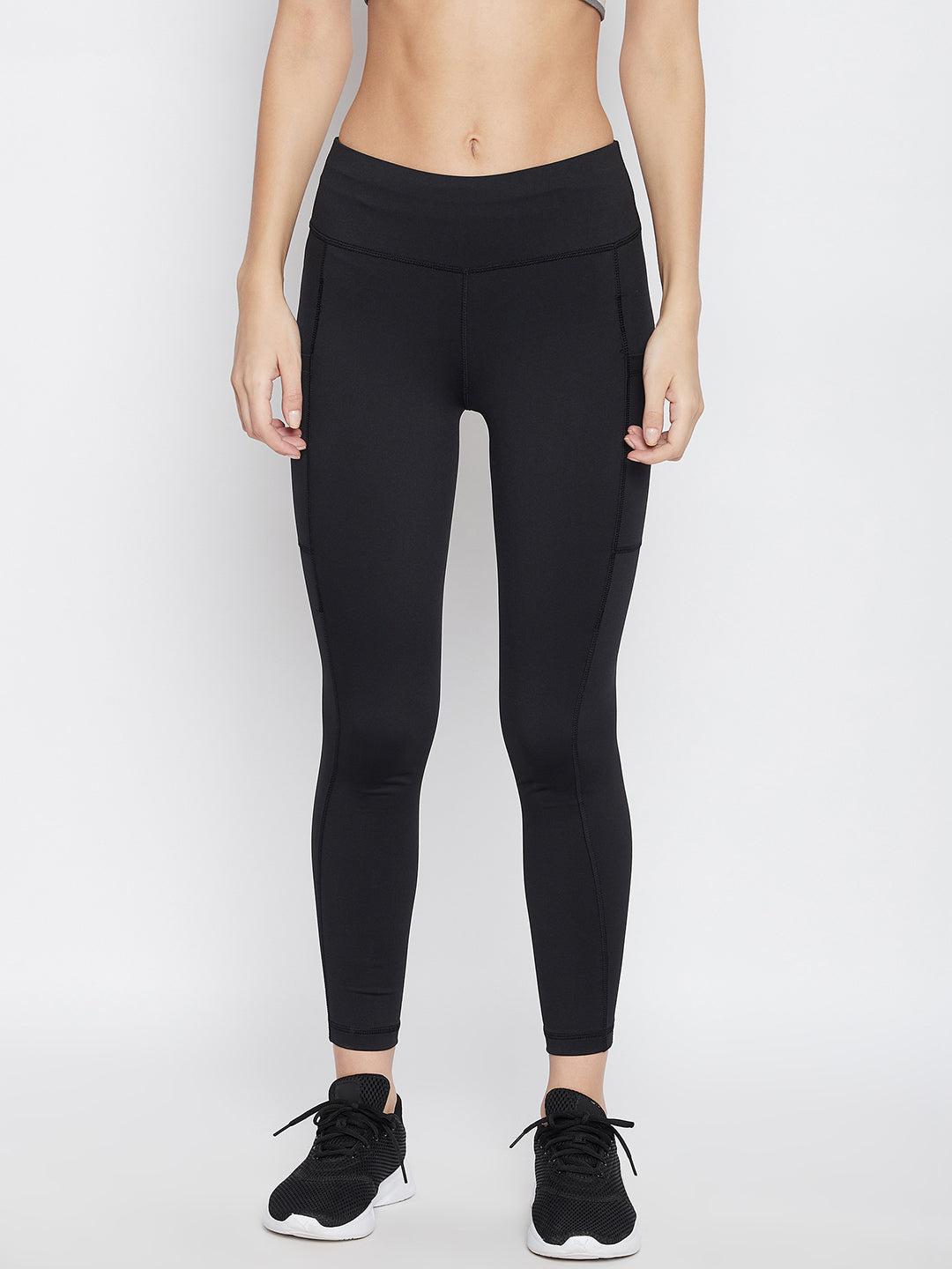 JUMP USA Women Solid Black Activewear Gym Tights - Main Image