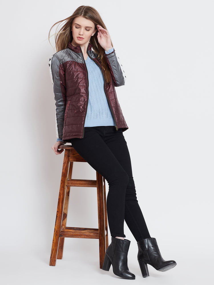 Women Casual Maroon Quilted Jacket - JUMP USA