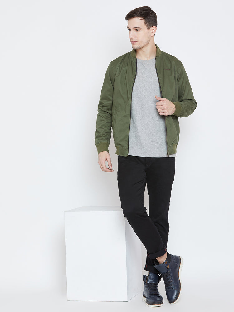 Men Casual Olive Bomber Jacket - JUMP USA