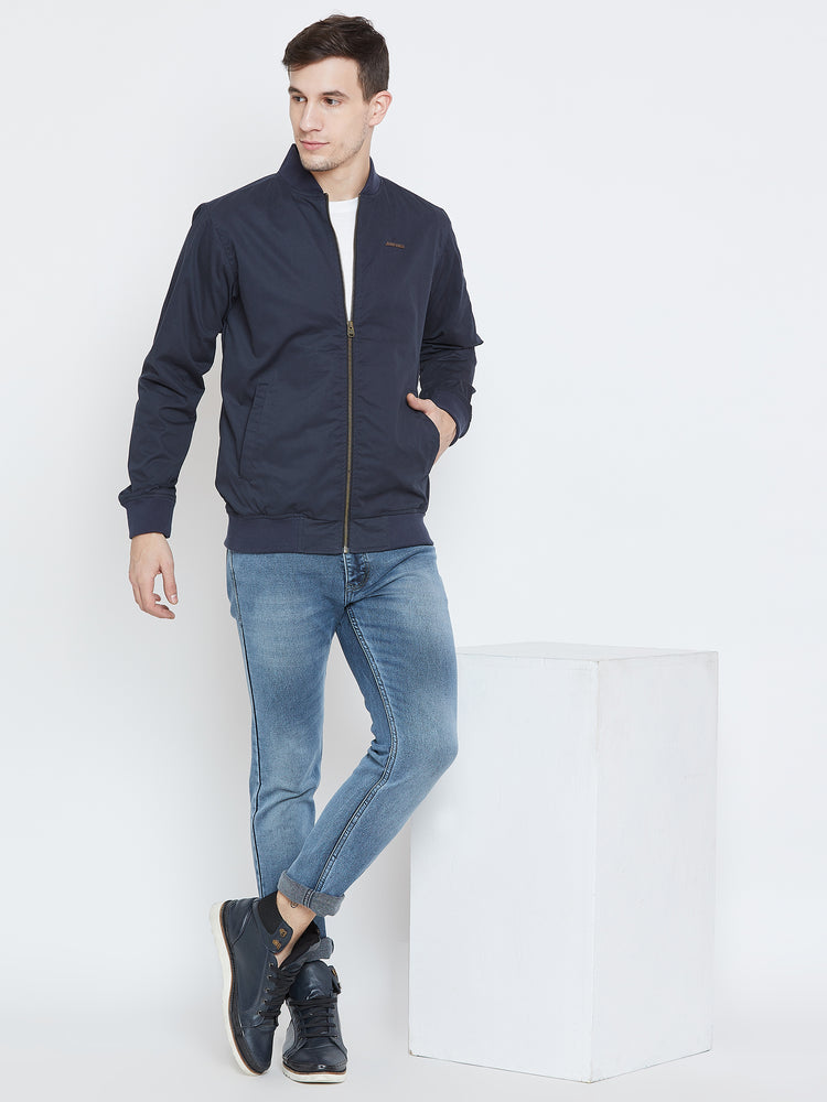 Men Casual Navy Blue Bomber Jacket - JUMP USA