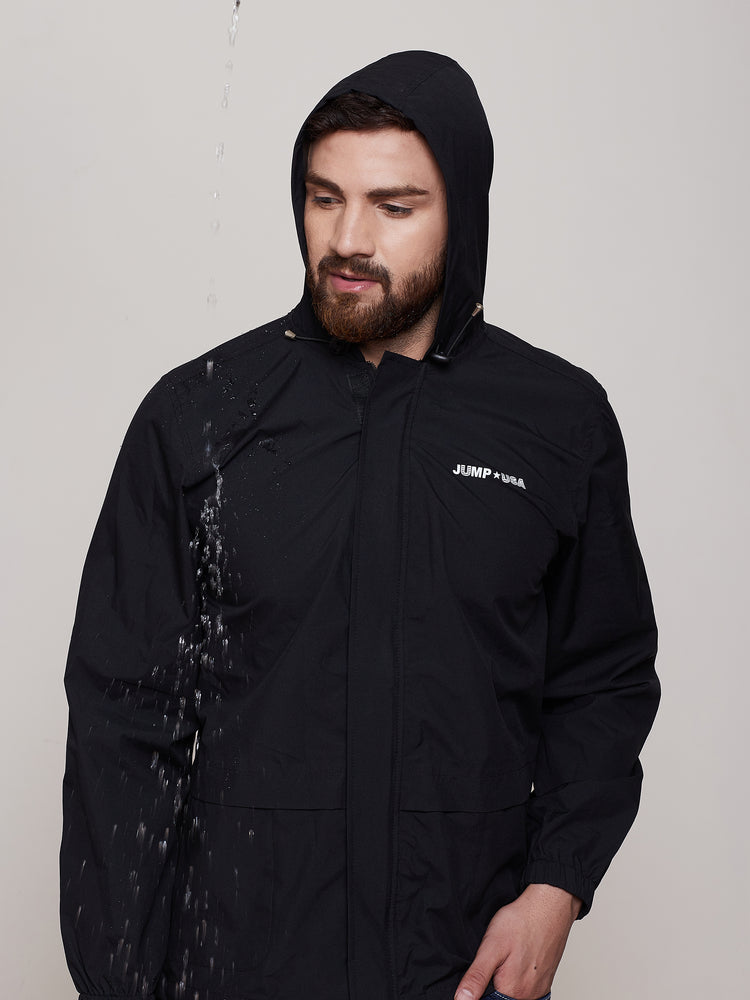 JUMP USA Men Black Hooded Rain Jacket - JUMP USA