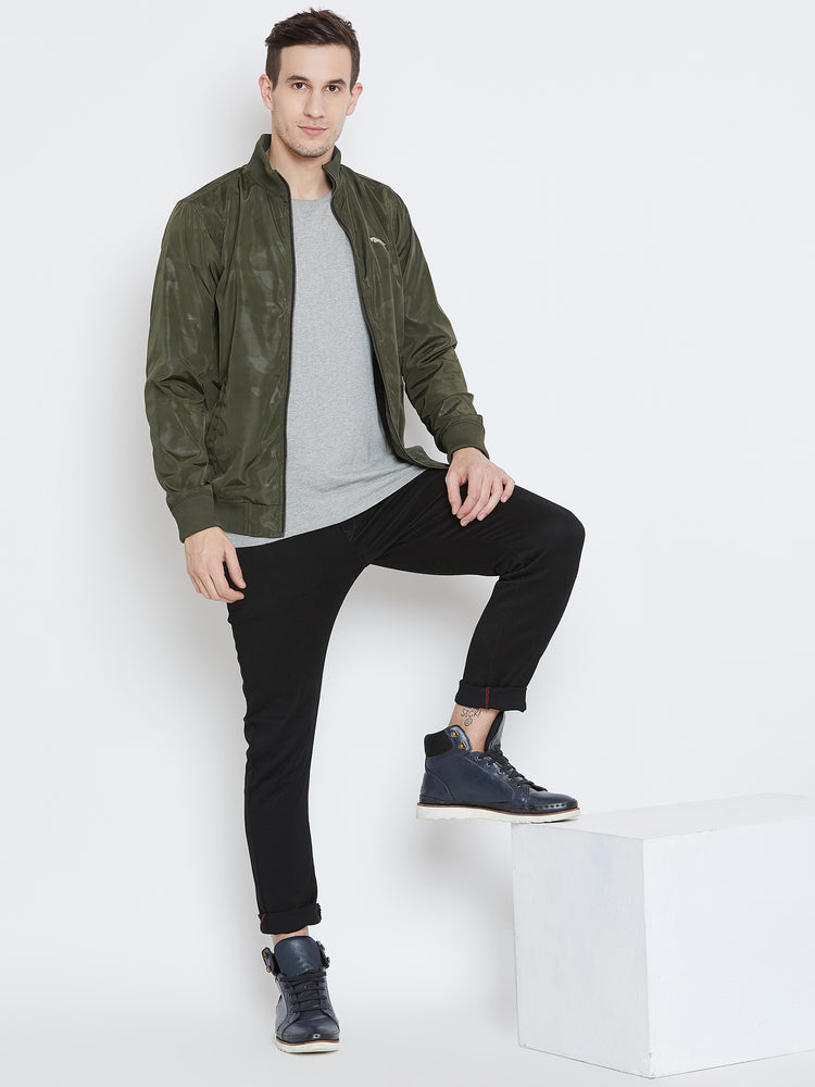 Men Casual Olive Bomber Jacket - JUMP USA