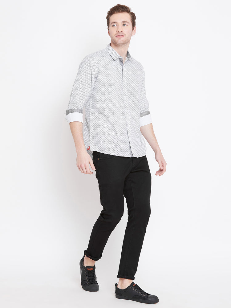 Men White Printed Casual Relaxed Fit Shirts - JUMP USA
