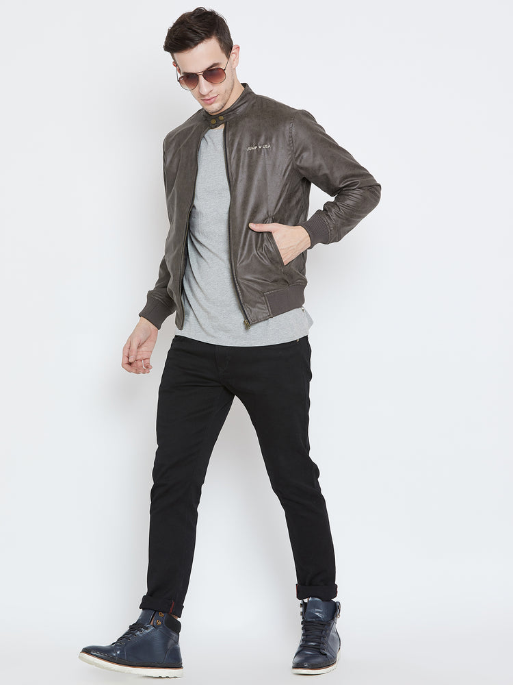 Men Casual Olive Bomber Jacket - JUMP USA
