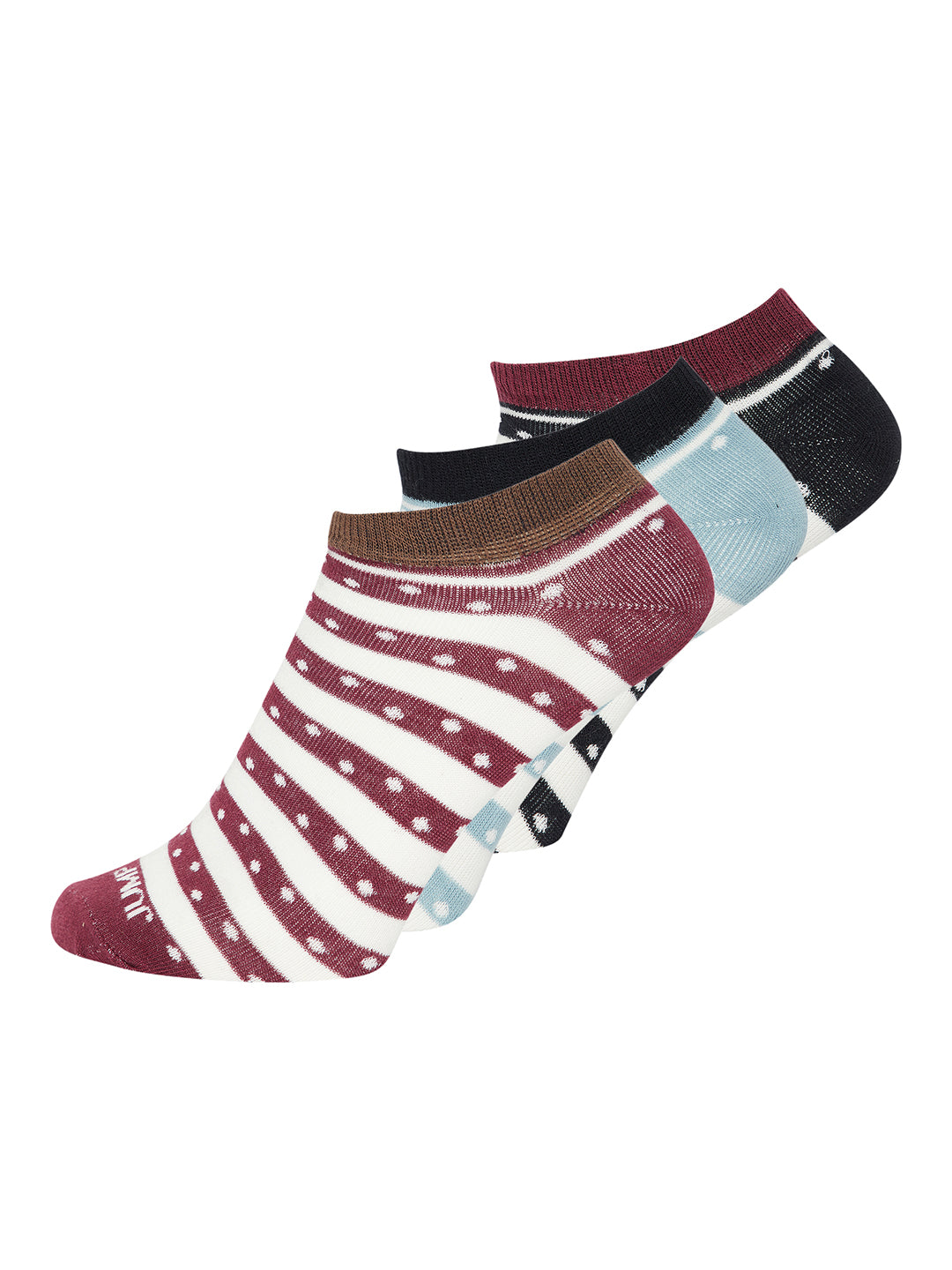 JUMP USA Women Ankle Length Pack of 3 Socks_Black_Burgundy_Blue