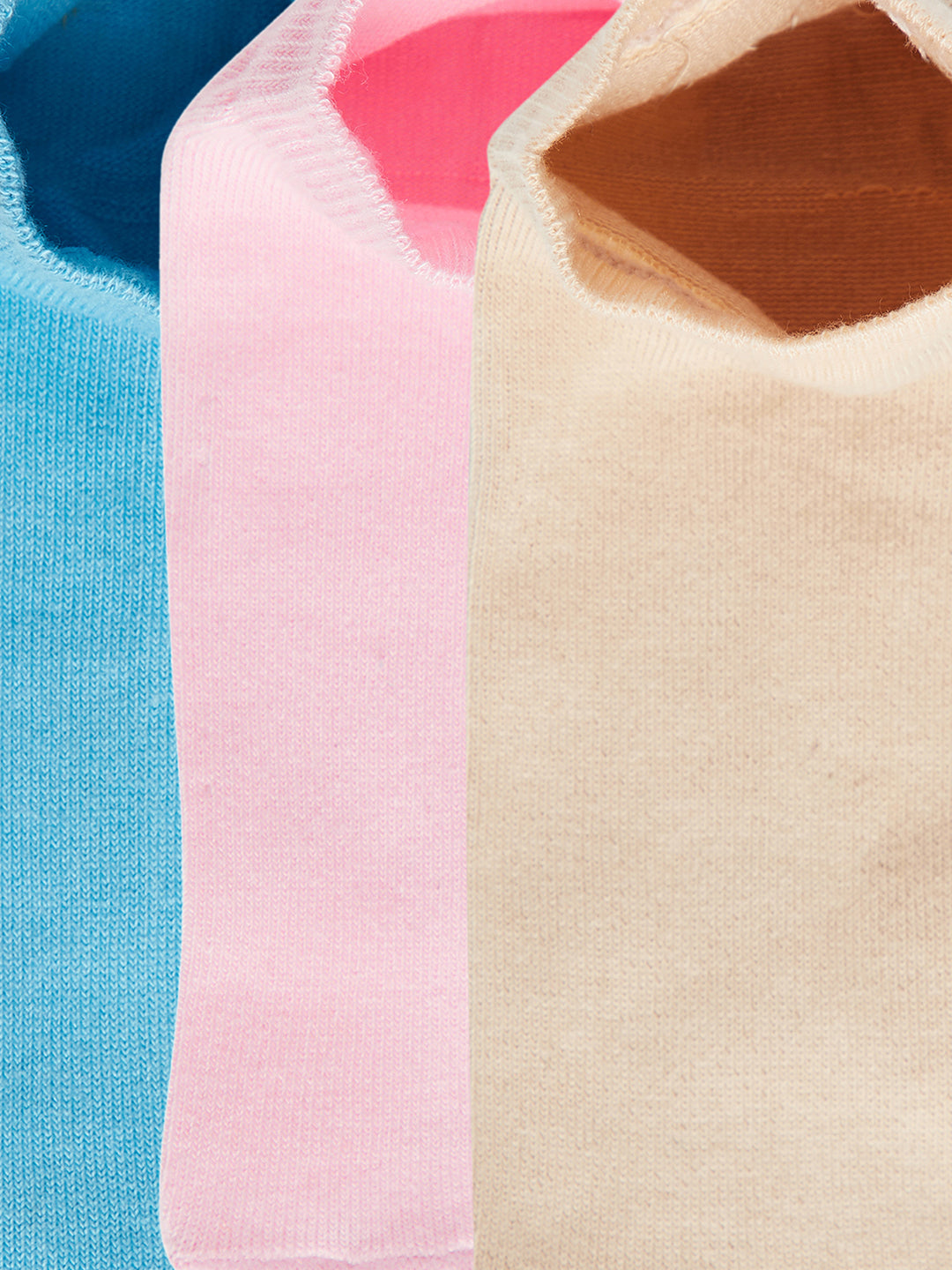 JUMP USA Women Ankle Length Pack of 3 Socks_Cream_Pink_Blue