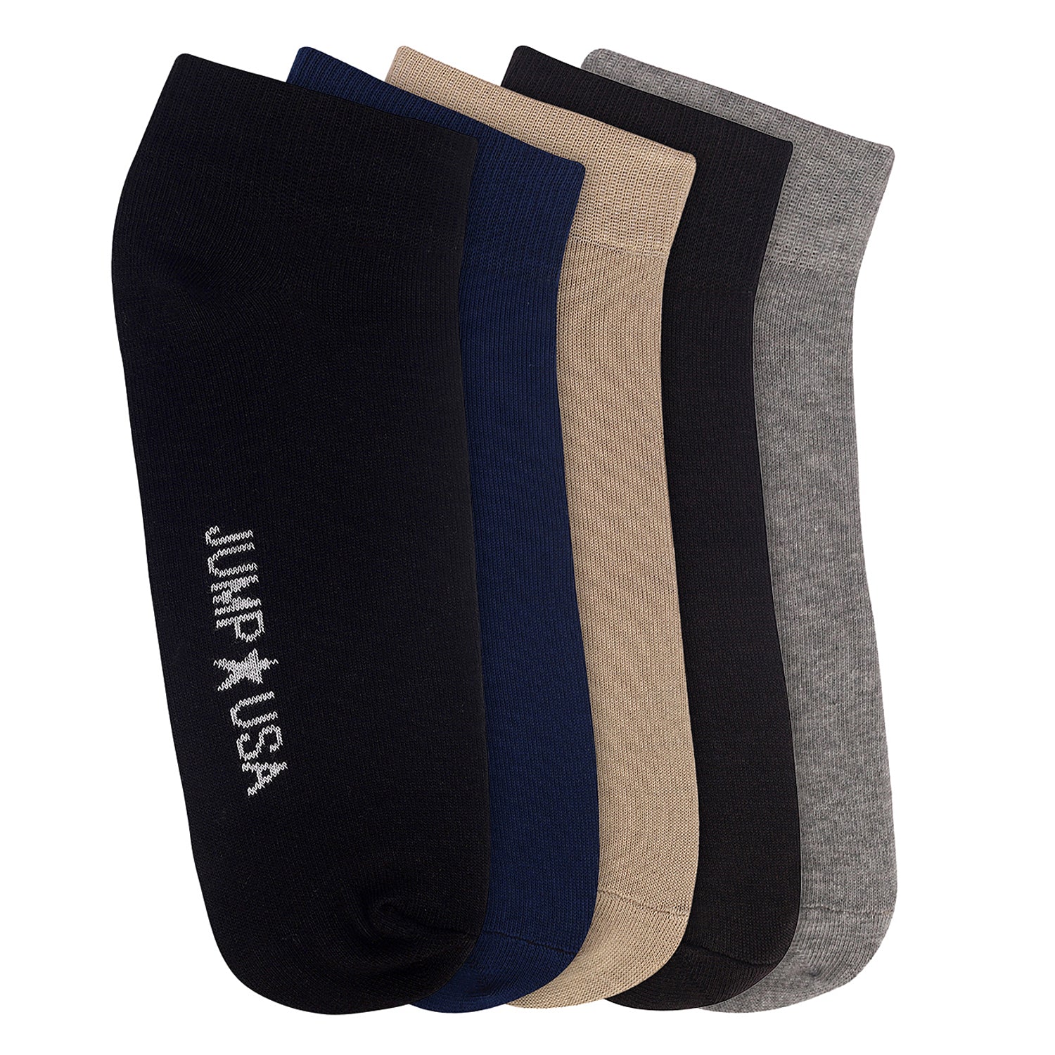 JUMP USA Men's Cotton Ankle Length Casual Socks Padded for Extra Comfort (Beige/Black/Grey, Free Size) Pack of 5