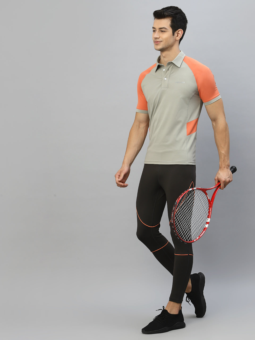 JUMP USA Men Light Grey Coral Polo Collar Sports T-Shirt