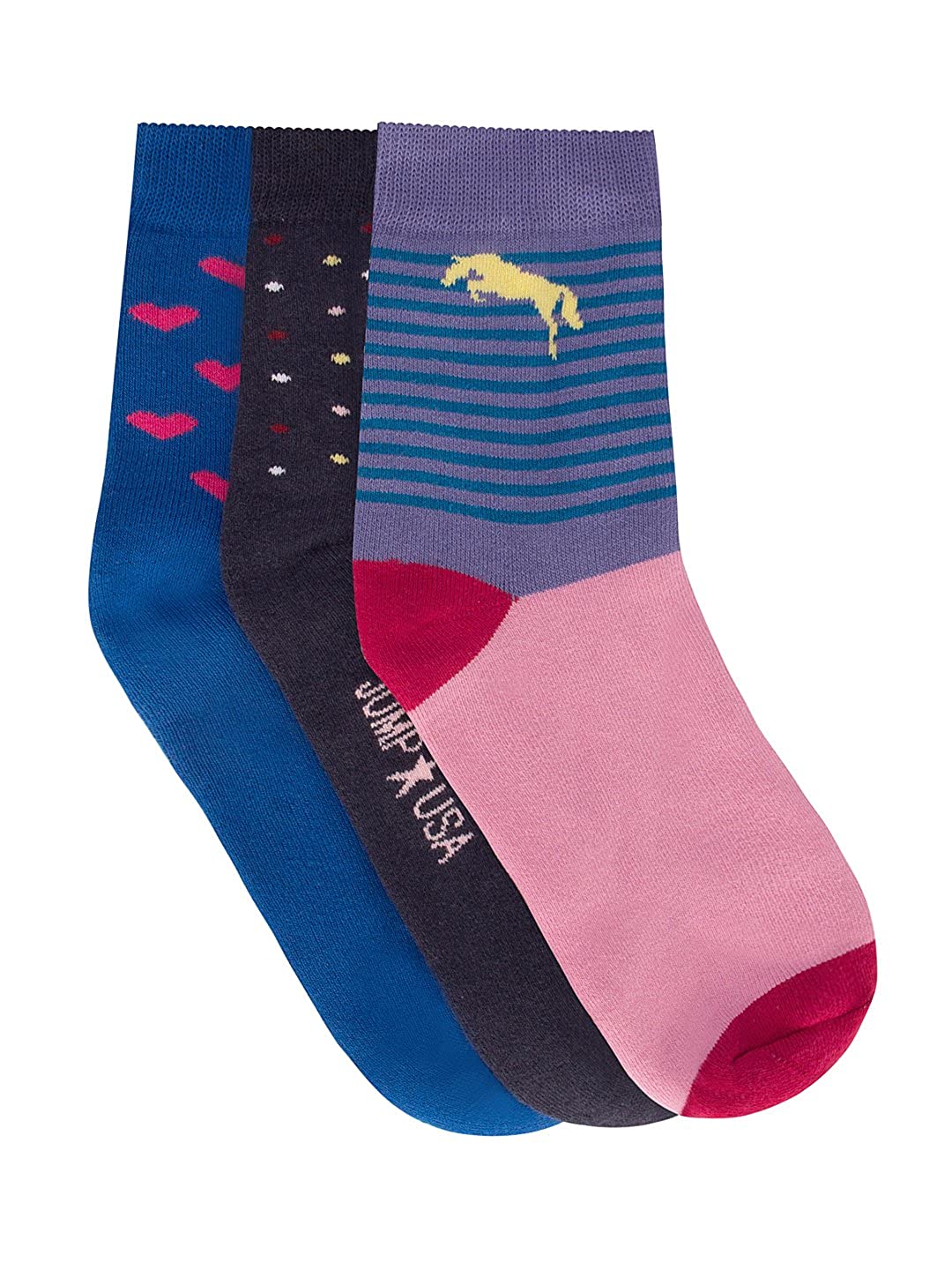 18SS161102-645-STD-JUMP-USA-Women's-Above-Ankle-Length-Bamboo-Cotton-Socks-Pack-of-3-|-Women-Casual-Socks-for-Everyday-Wear-Sweat-Proof,-Quick-Dry,-Padded-for-Extra-Comfort-|-Color-Blue-Black-Peach