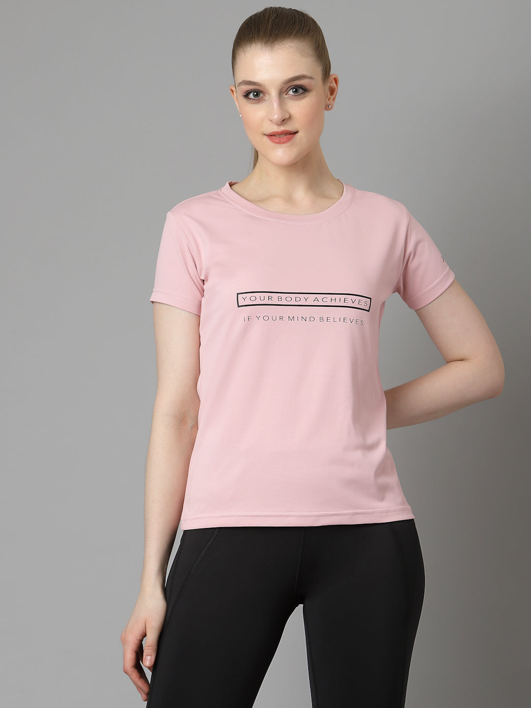 JUMP USA Women Pink Typography Printed Polyester T-shirt