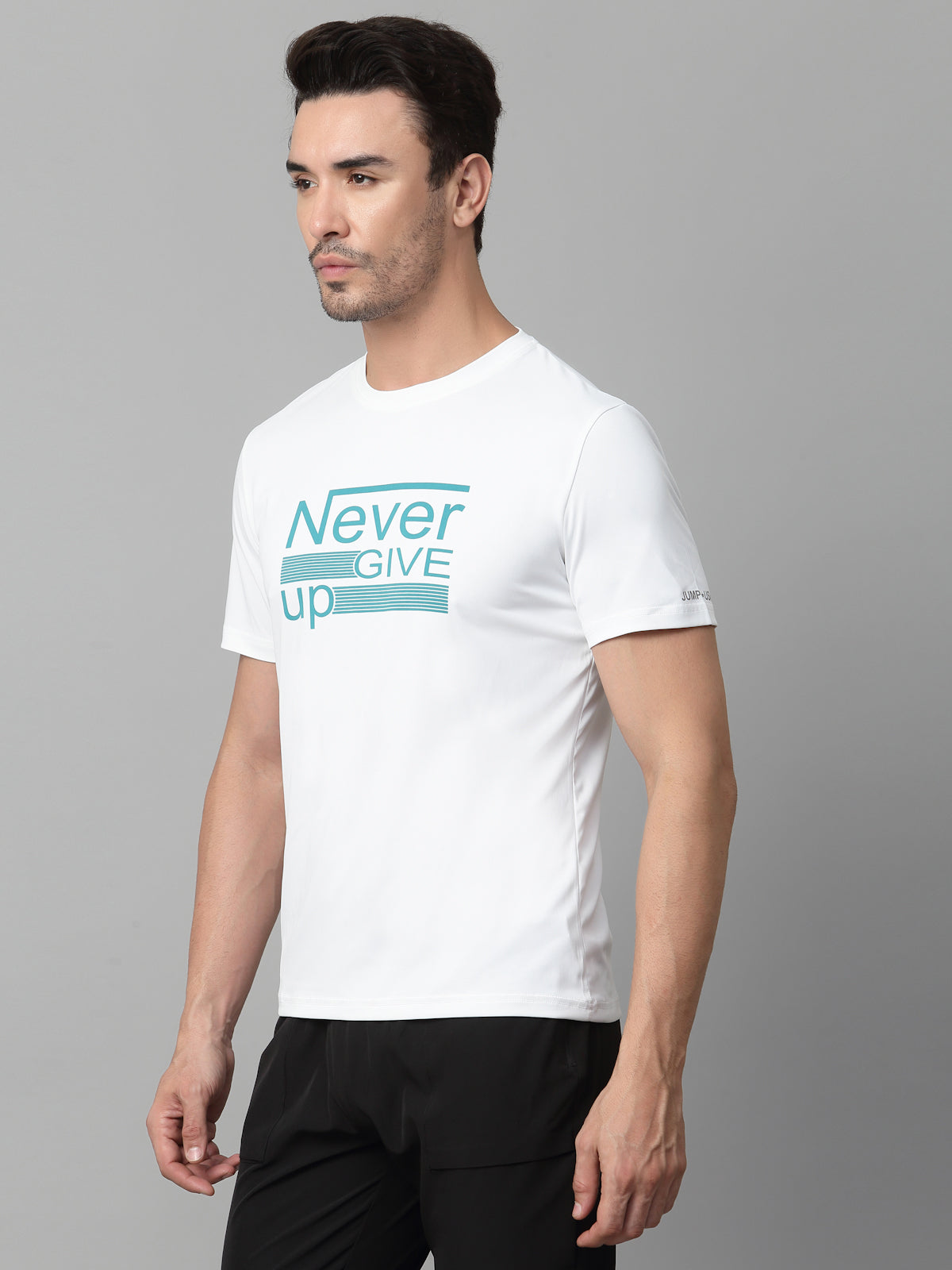 JUMP USA Mens White Typography Printed Polyester T-shirt