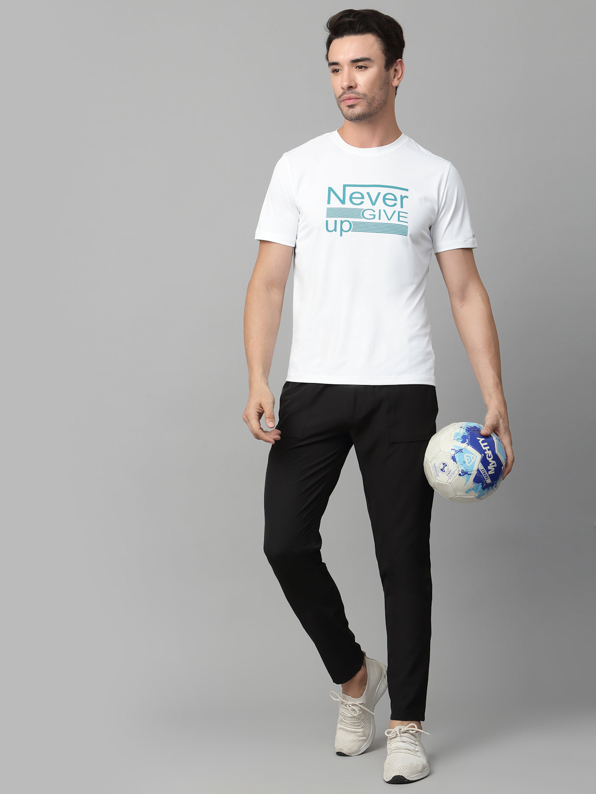 JUMP USA Mens White Typography Printed Polyester T-shirt