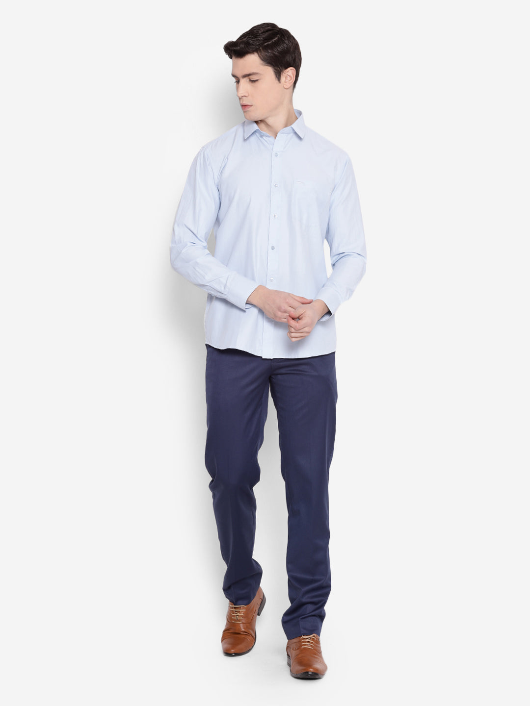 JUMP USA Men Light Blue Solid PolyCotton Formal Shirts - JUMP USA