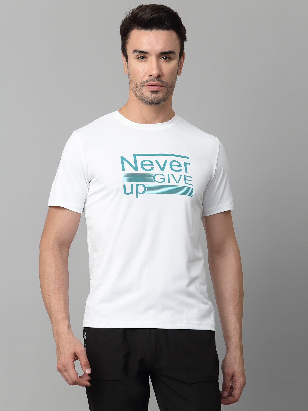 JUMP USA Mens White Typography Printed Polyester T-shirt