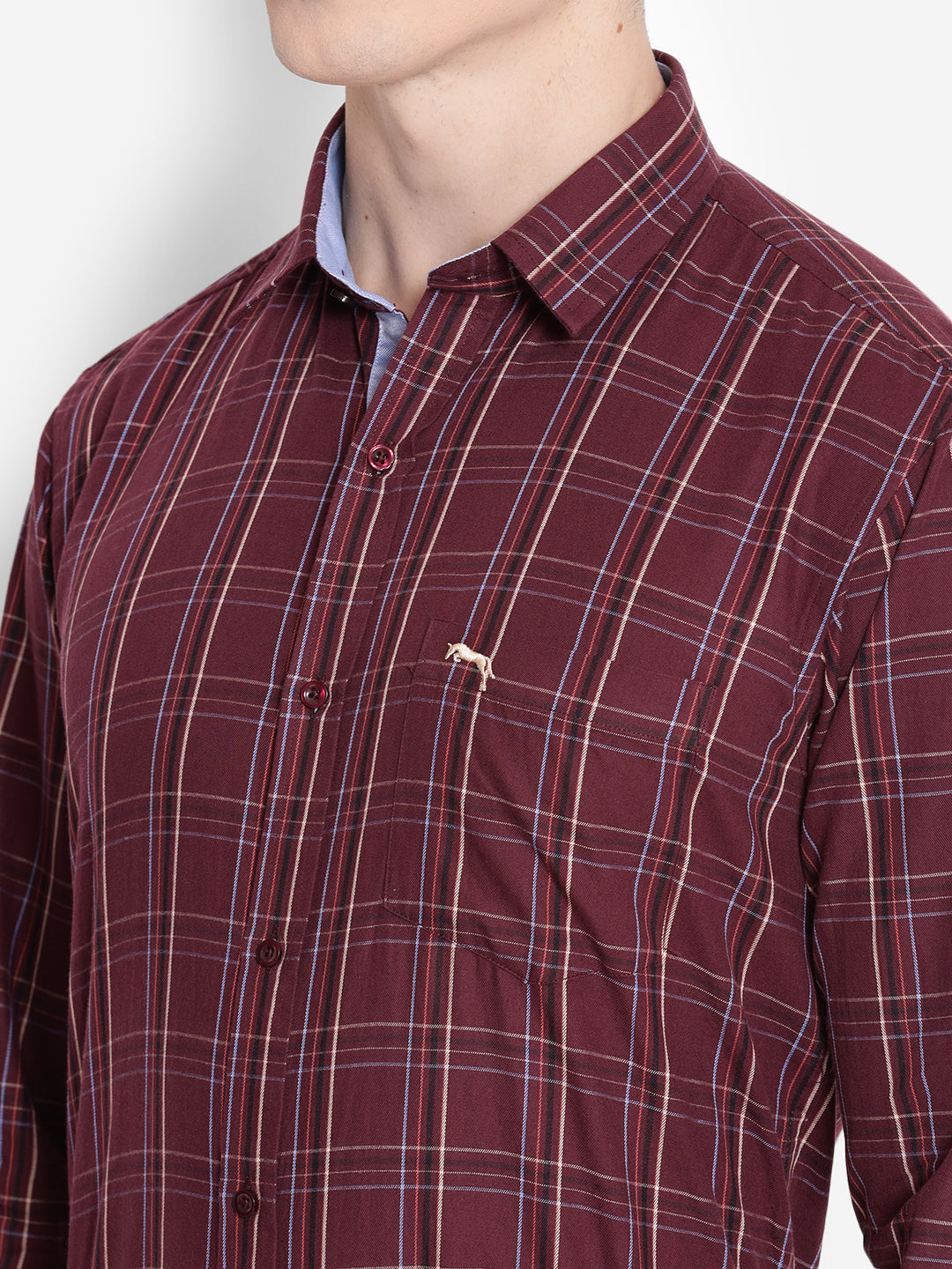 JUMP USA Men Wine Solid Cotton Casual Shirts - JUMP USA