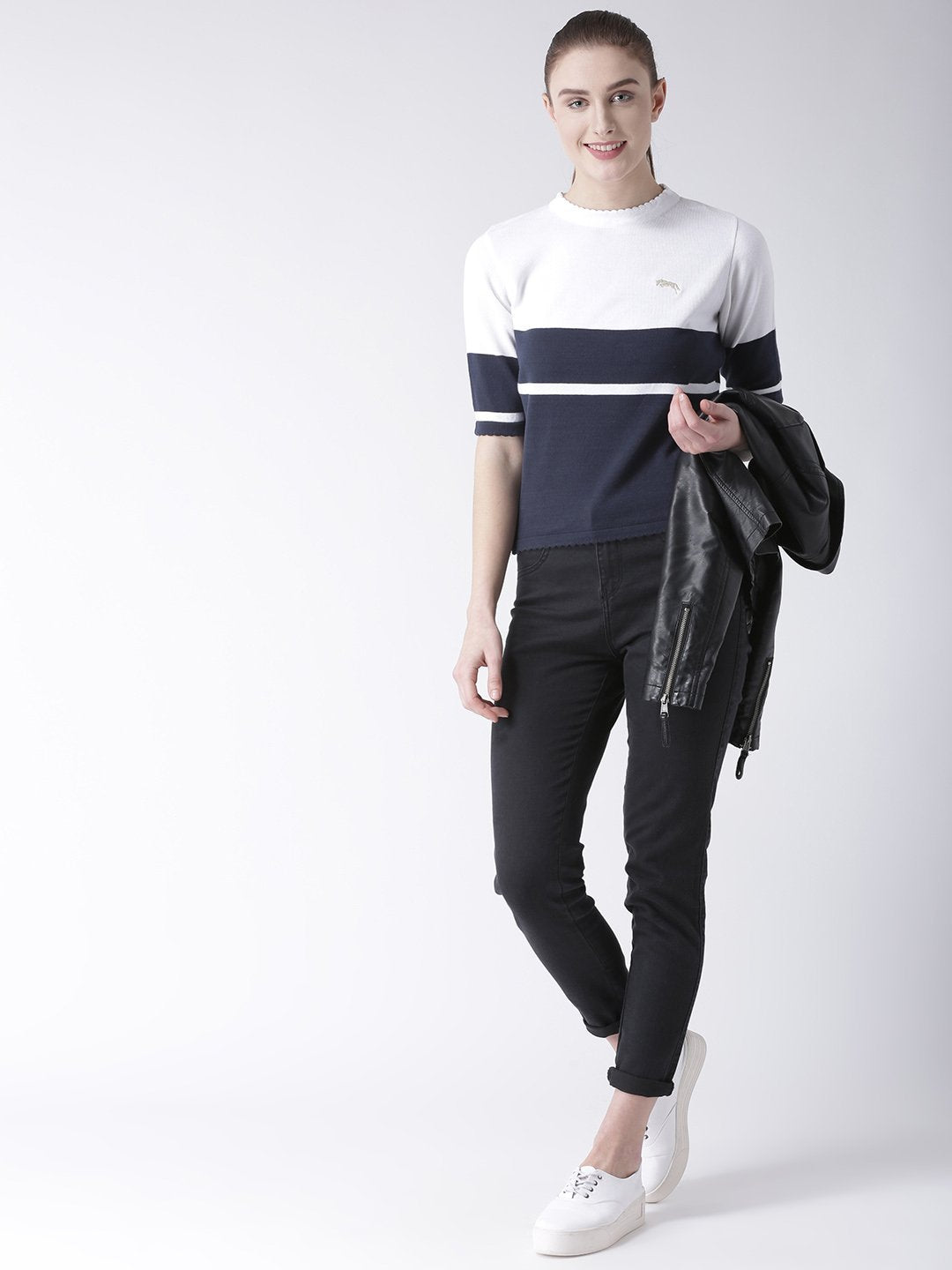 Women Cotton Casual Half Sleeve Navy Winter Sweaters - JUMP USA (1568774422570)