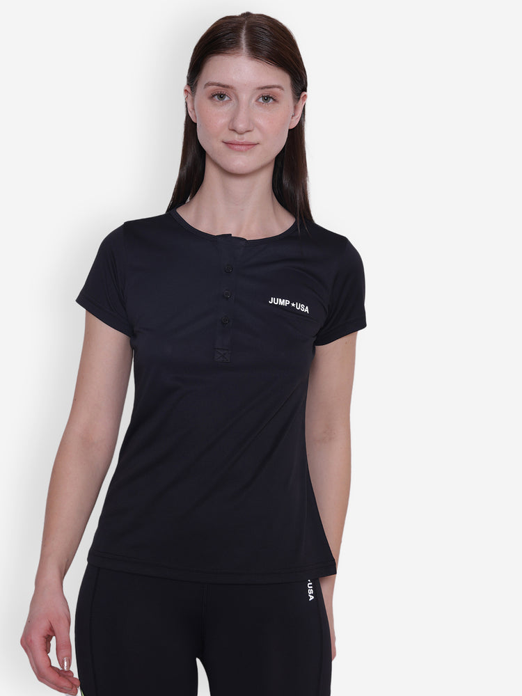 JUMP USA Women Short Sleeve Black Round Neck T-Shirt
