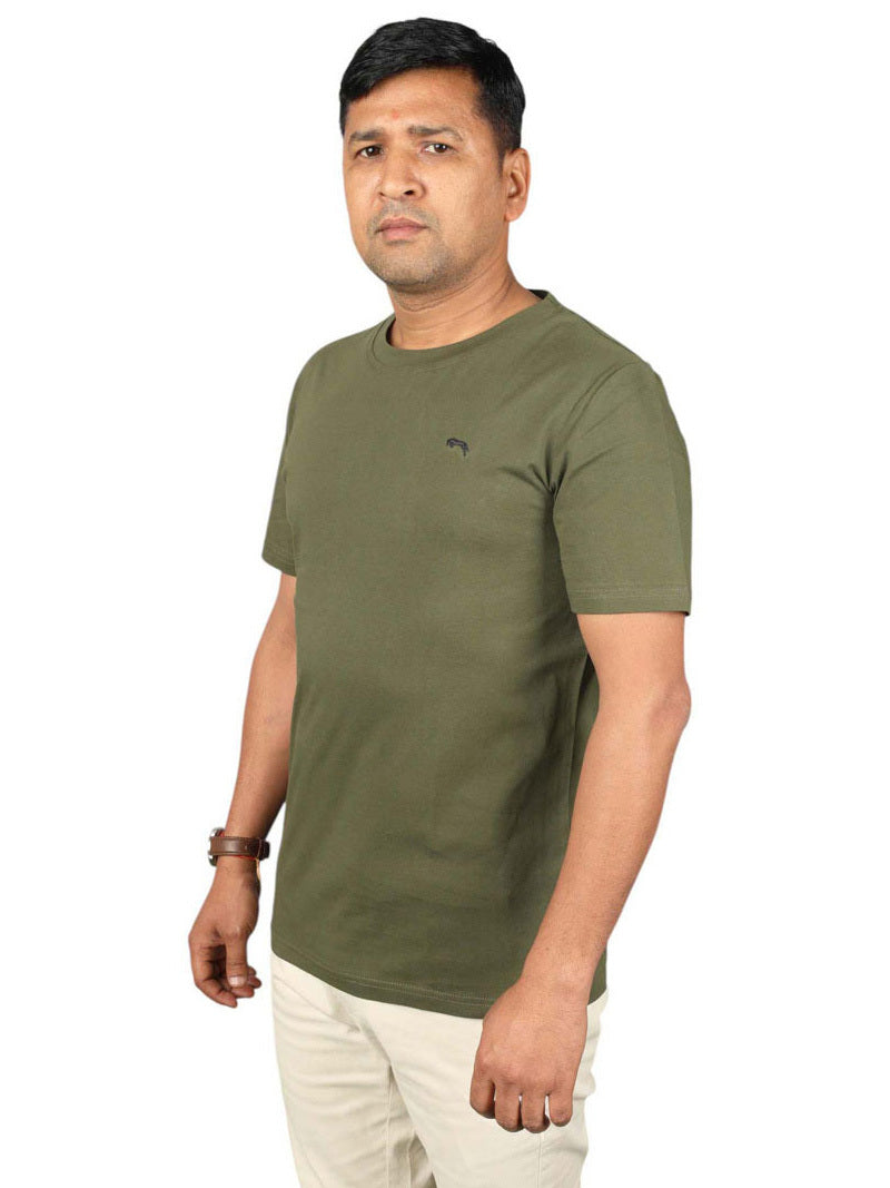 JUMP USA Unisex Solid Round Neck Cotton T-shirt-Olive