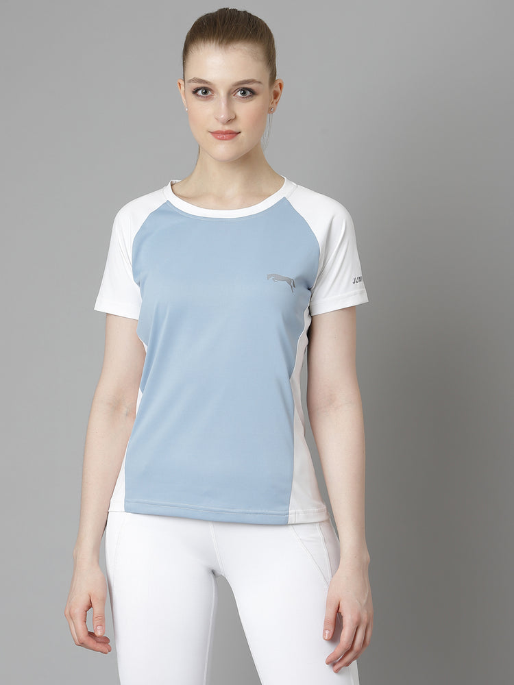 JUMP USA Women Blue White Polyester T-shirt