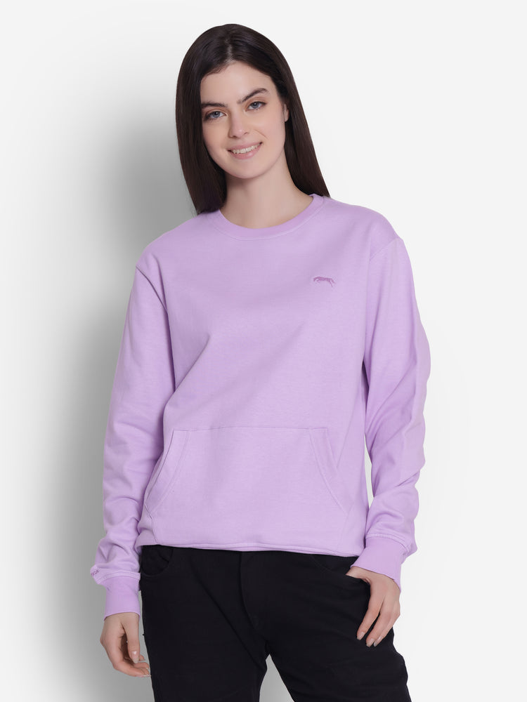 JUMP USA Women Solid Lavender Pullover Sweatshirt