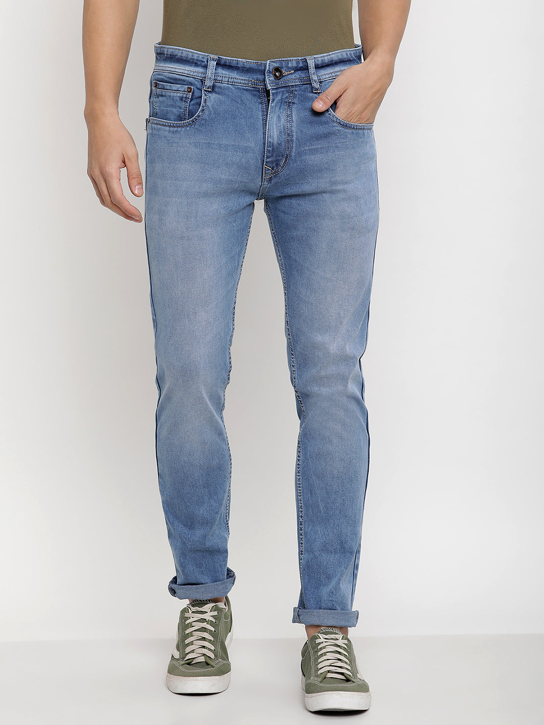 JUMP USA Men Blue Relax Fit Mid-Rise Clean Look Stretchable Jeans