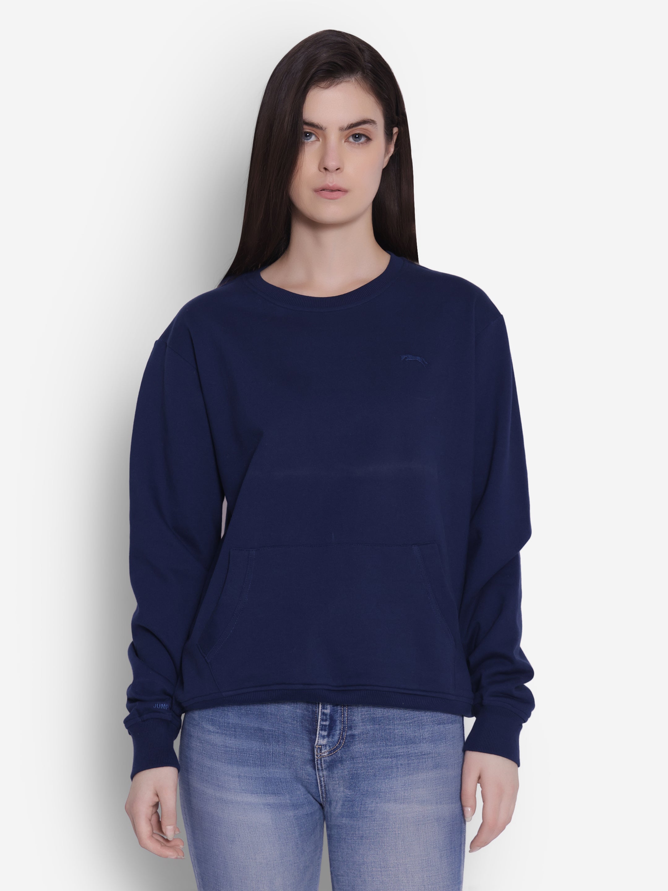 JUMP USA Women Solid Navy Blue Pullover Sweatshirt