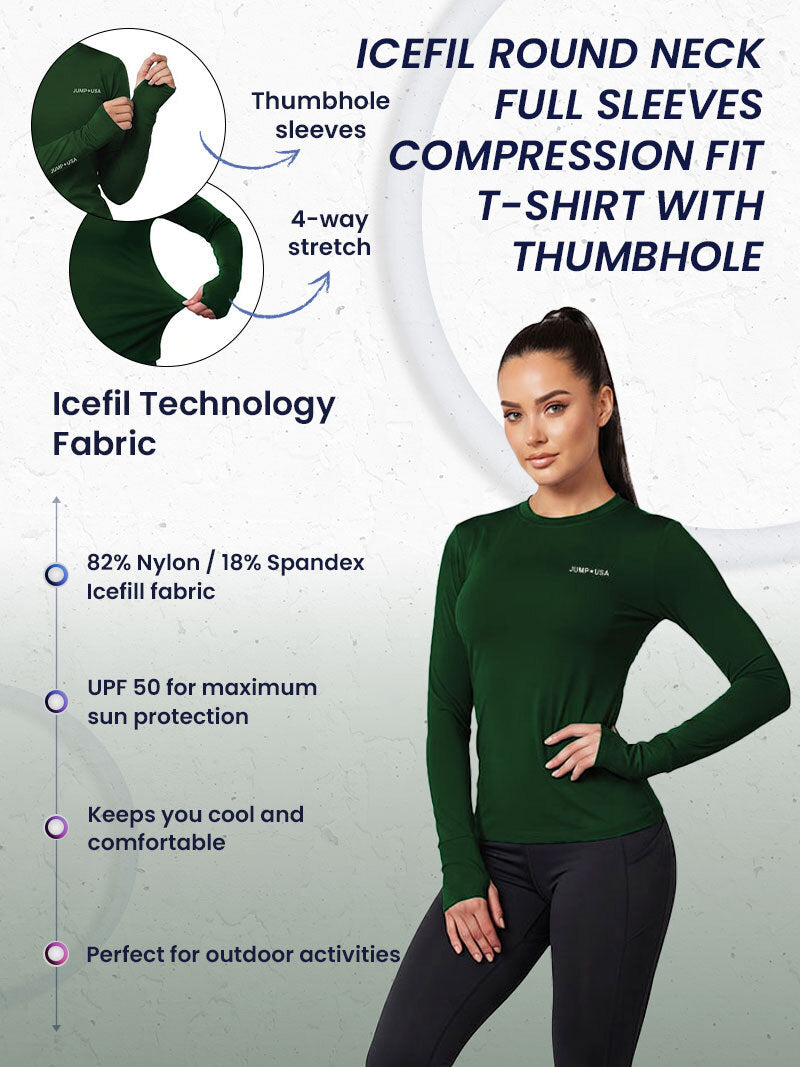 Jump USA Ladies Icefil Round Neck Full Sleeves Compression Fit Thumbhole T-Shirt