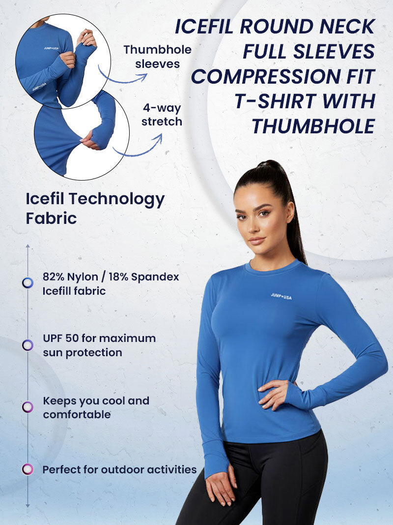 Jump USA Ladies Icefil Round Neck Full Sleeves Compression Fit Thumbhole T-Shirt