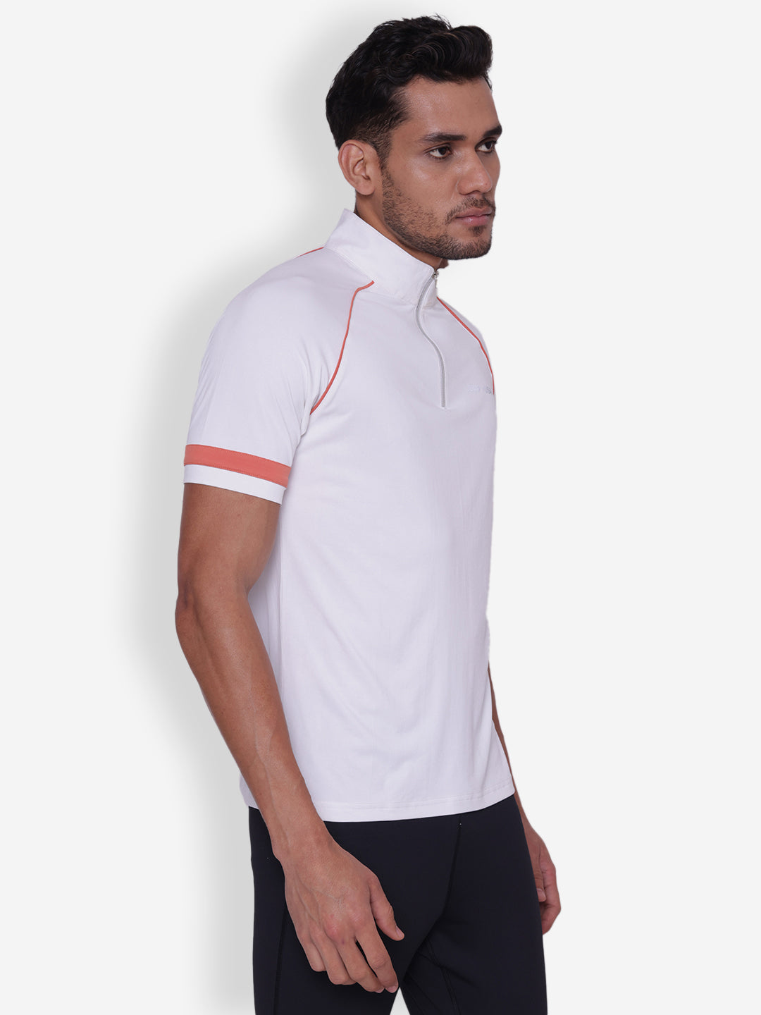 JUMP USA Mens White & Coral High Neck T-shirt