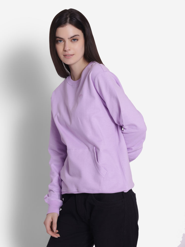 JUMP USA Women Solid Lavender Pullover Sweatshirt