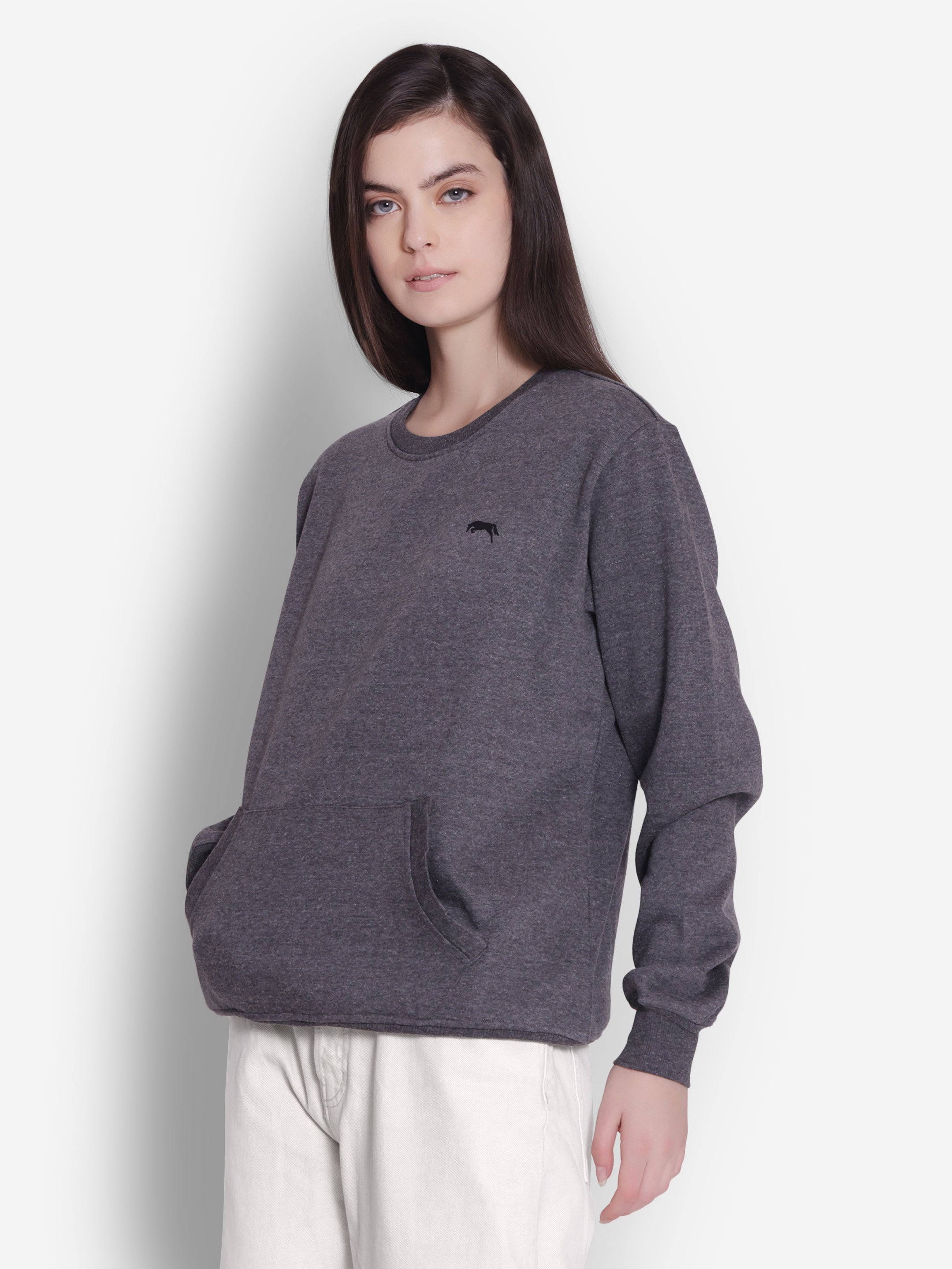 JUMP USA Women Solid Dark Grey Pullover Sweatshirt