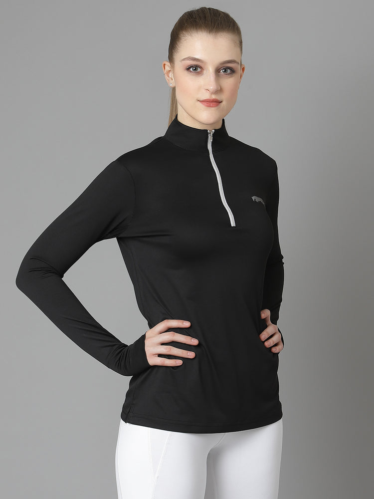 JUMP USA Women Black Solid Long Sleeve With Thumbhole High Neck T-shirt