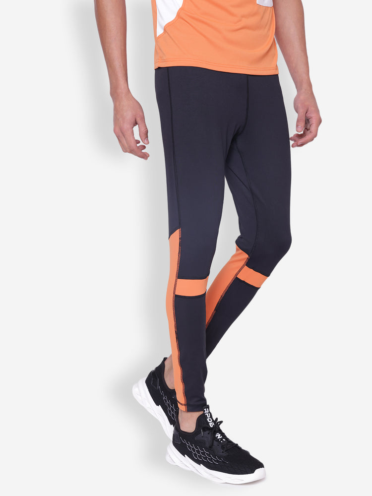 JUMP USA Men Black & Orange Rapid Dry-Fit Antimicrobial Running Tights