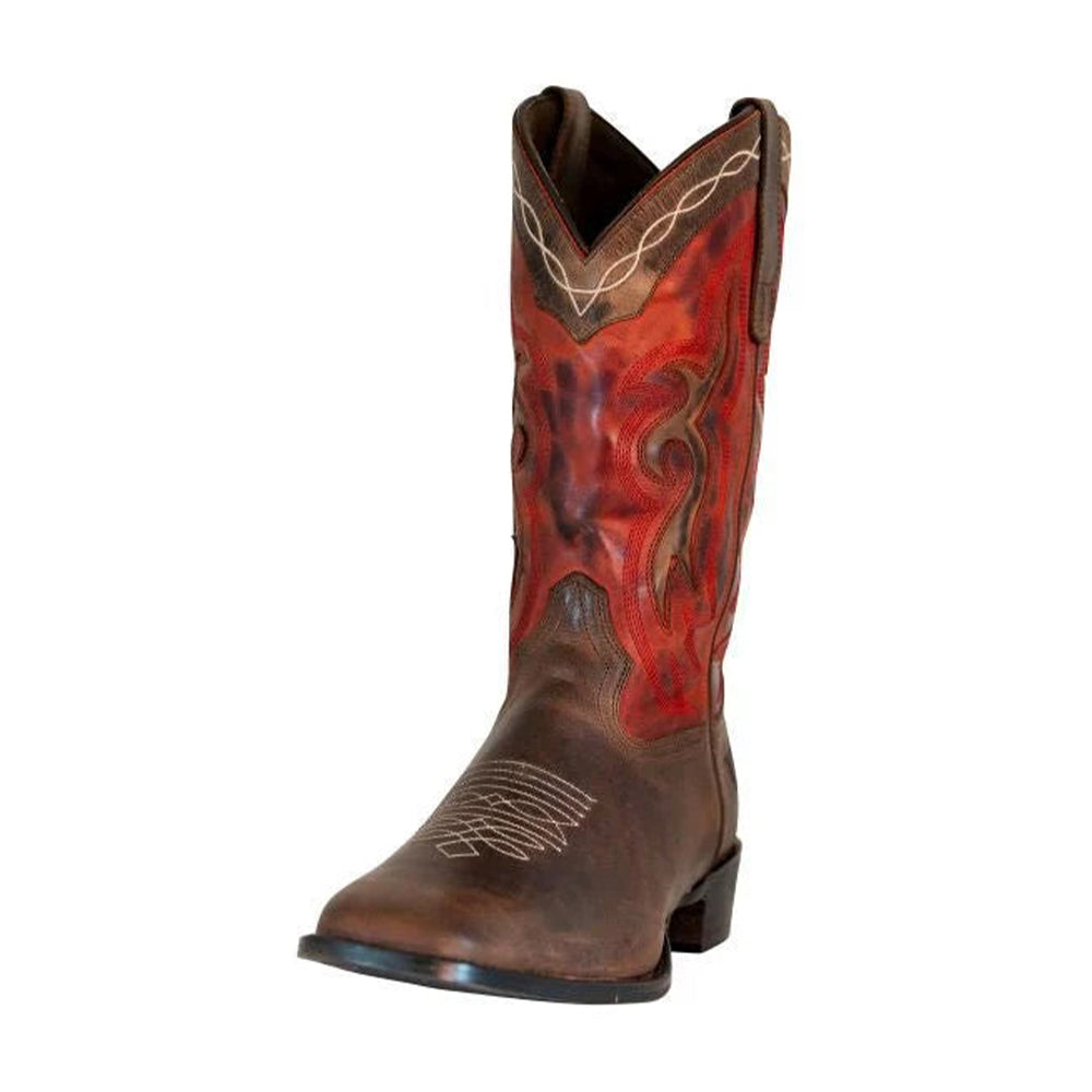 TuffRider Men's Mammoth Leather Distressed & Embroidered Square Toe Western Boots