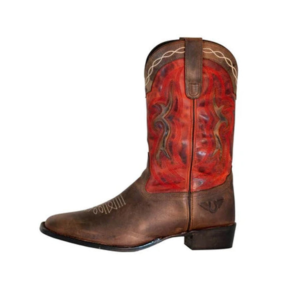 TuffRider Men's Mammoth Leather Distressed & Embroidered Square Toe Western Boots