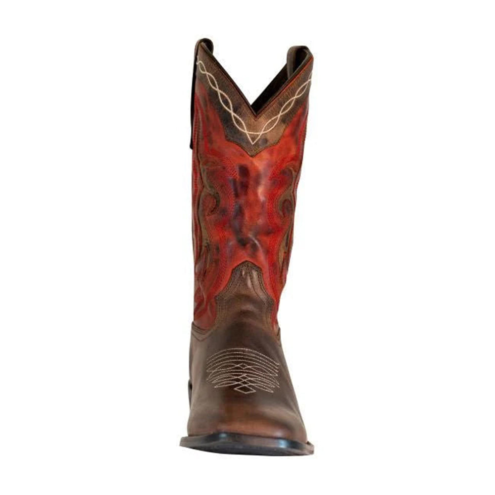 TuffRider Men's Mammoth Leather Distressed & Embroidered Square Toe Western Boots