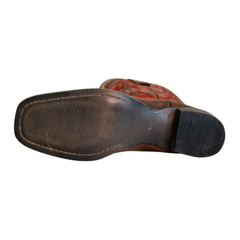 TuffRider Men's Mammoth Leather Distressed & Embroidered Square Toe Western Boots