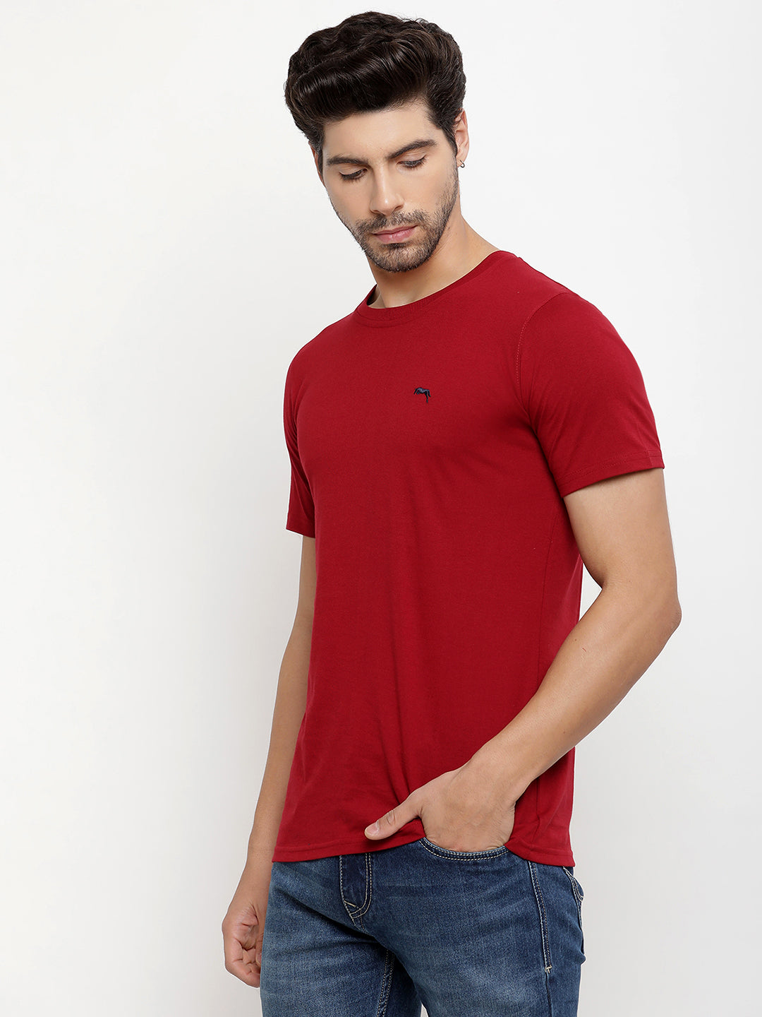 JUMP USA Men's Solid Round Neck T-shirt