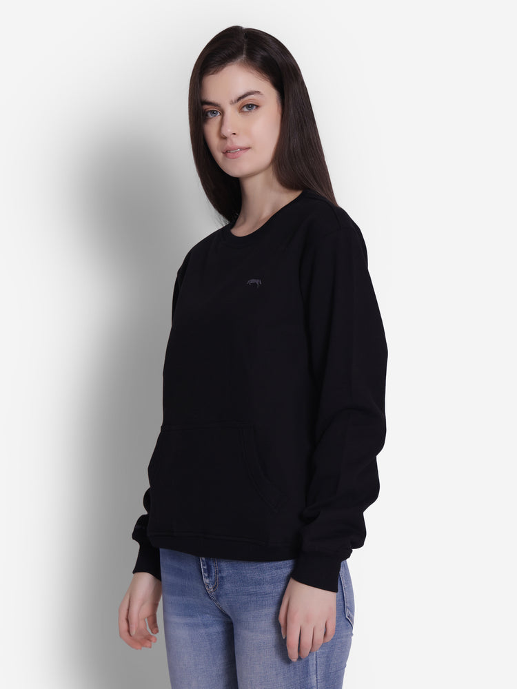 JUMP USA Women Solid Black Pullover Sweatshirt