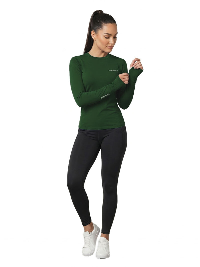 Jump USA Ladies Icefil Round Neck Full Sleeves Compression Fit Thumbhole T-Shirt