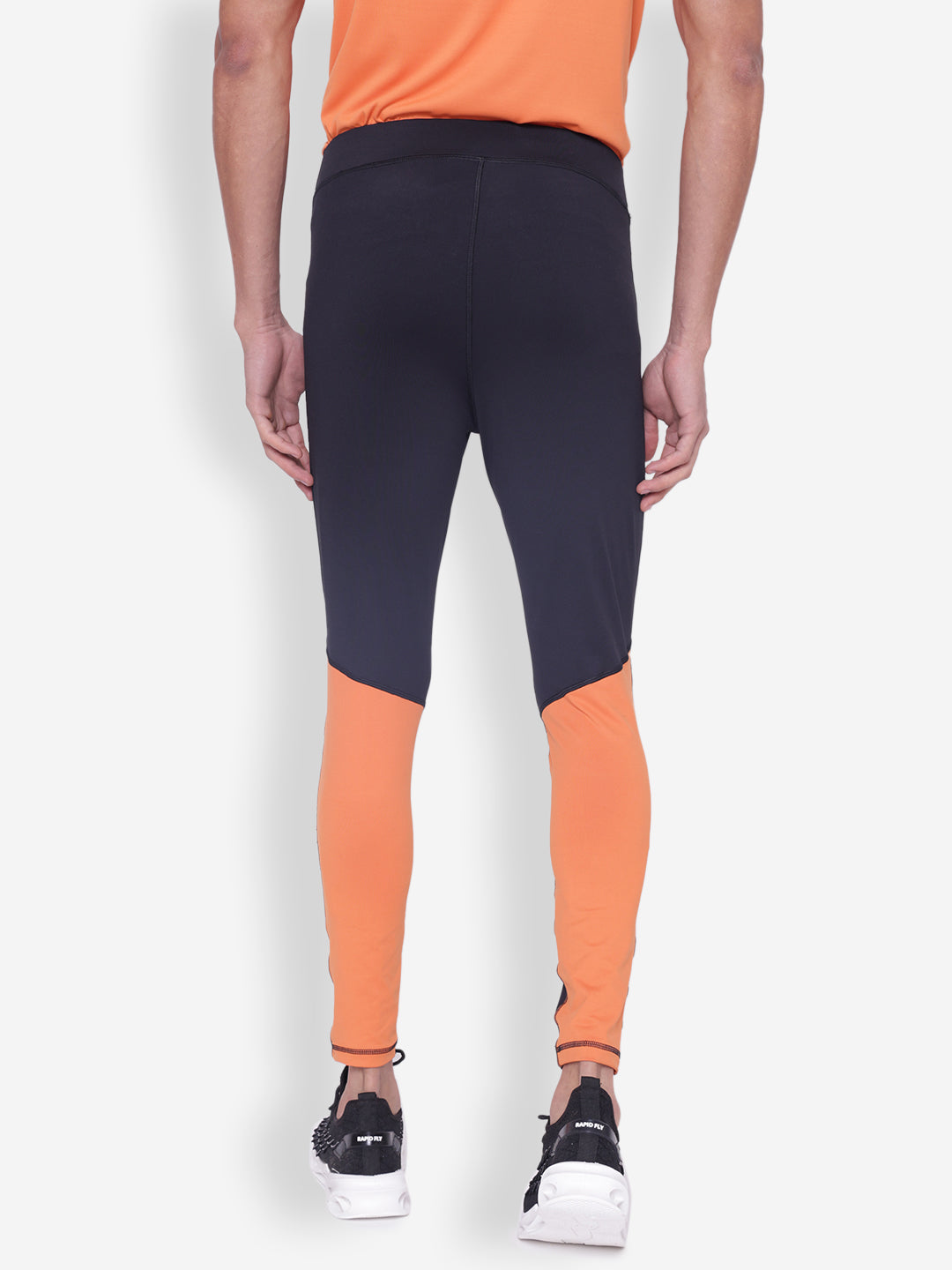 JUMP USA Men Black & Orange Rapid Dry-Fit Antimicrobial Running Tights