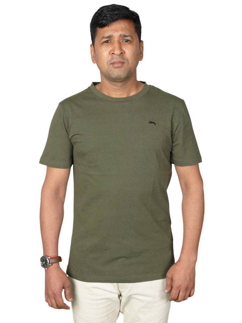 JUMP USA Unisex Solid Round Neck Cotton T-shirt-Olive