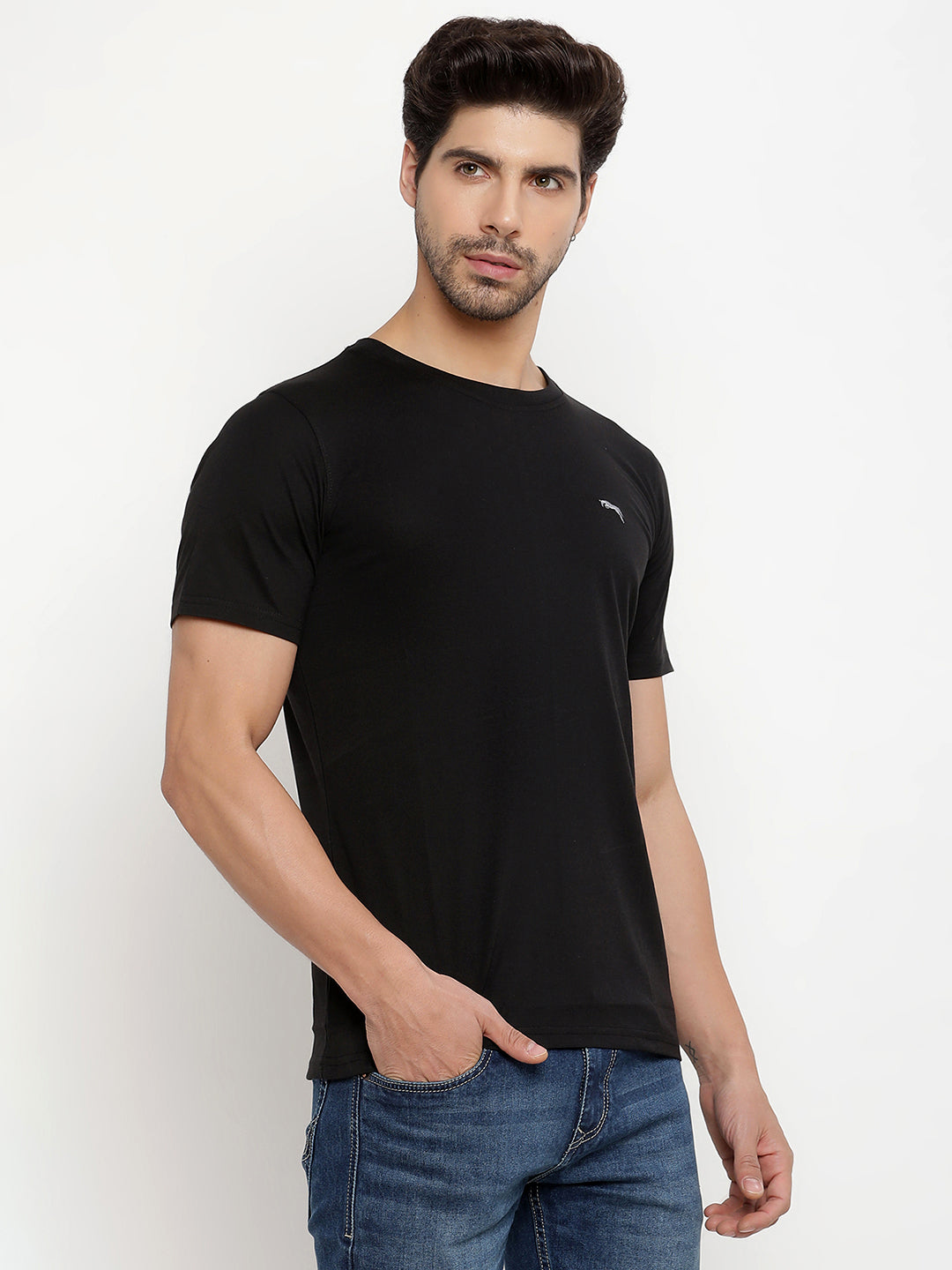 JUMP USA Men's Solid Round Neck T-shirt