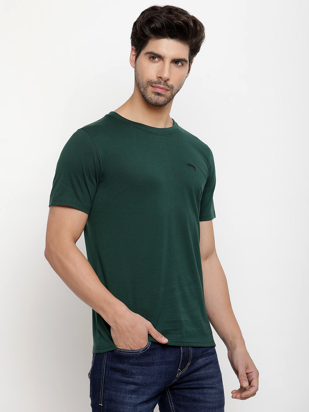 JUMP USA Men's Solid Round Neck T-shirt