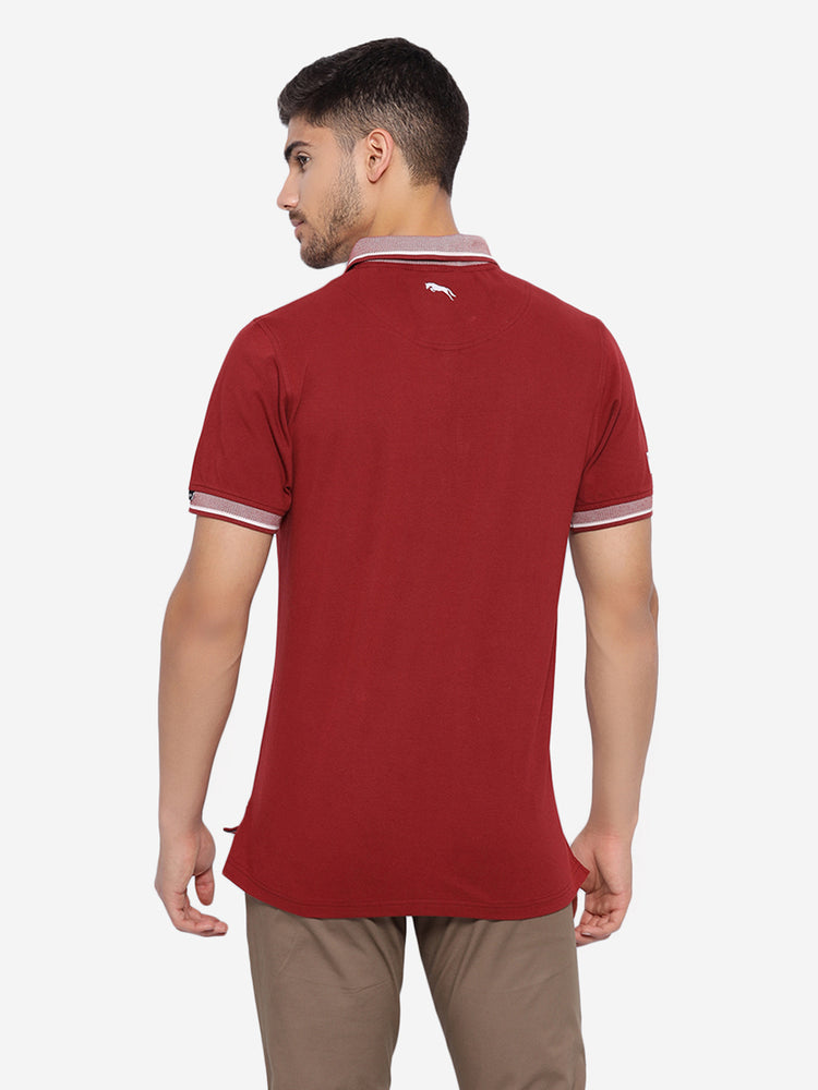 JUMP USA Men Red Solid Polo Collar Pure Cotton T-shirt