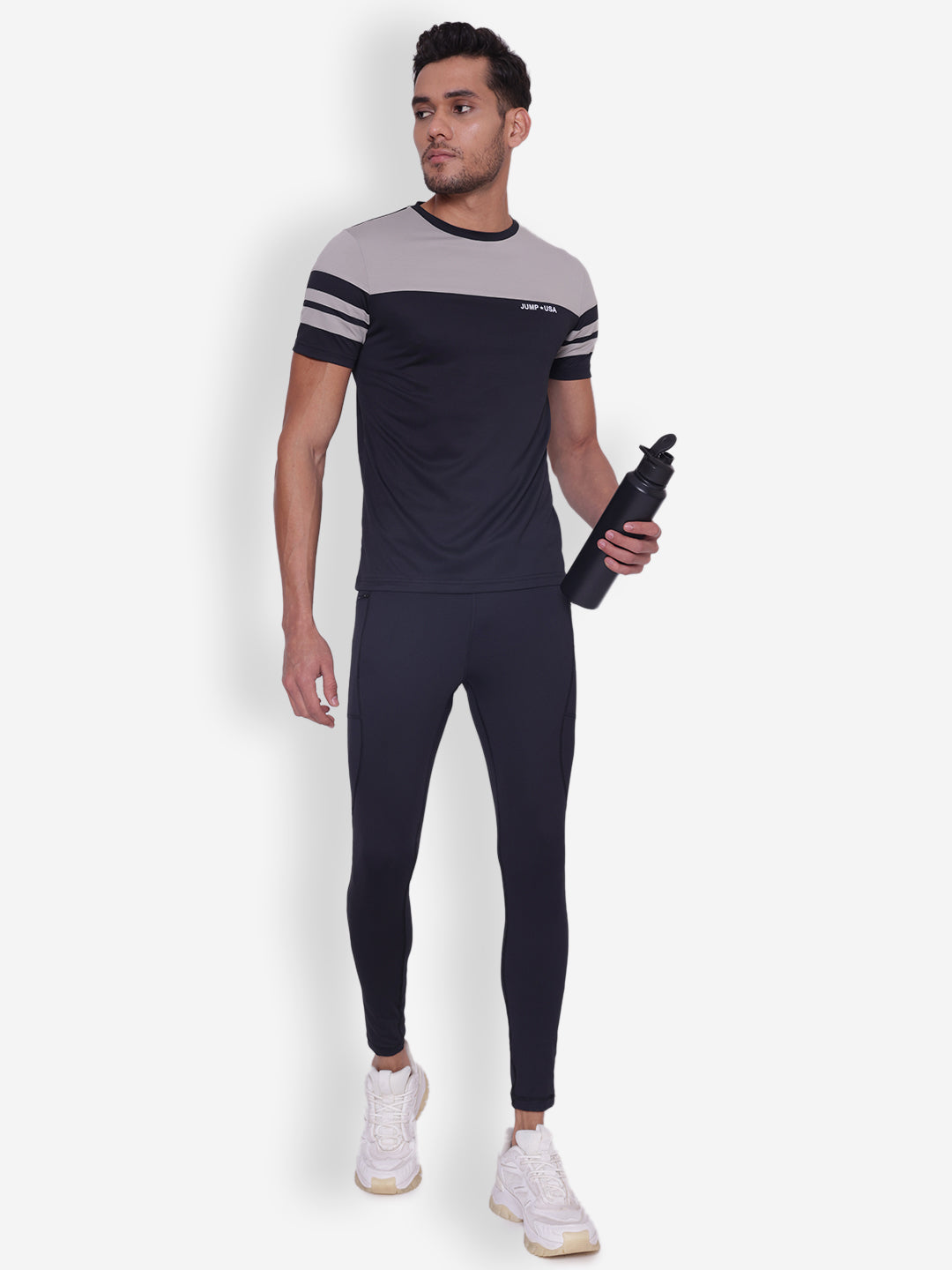 JUMP USA Men Black Rapid Dry-Fit Antimicrobial Running Tights