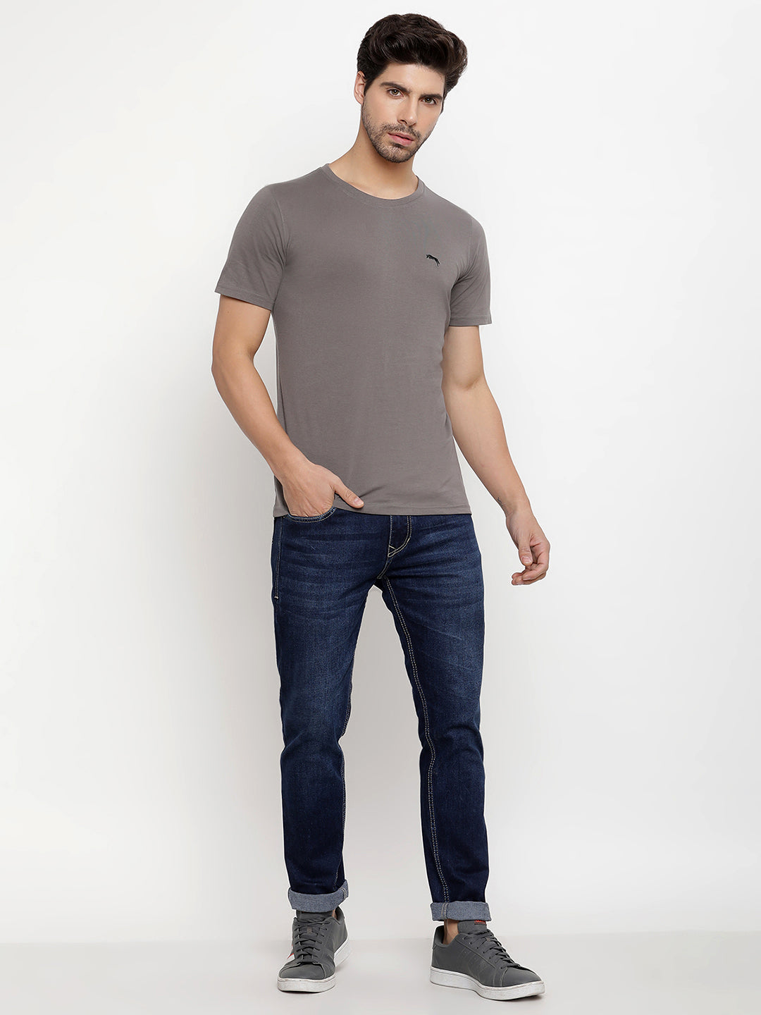 JUMP USA Men's Solid Round Neck T-shirt