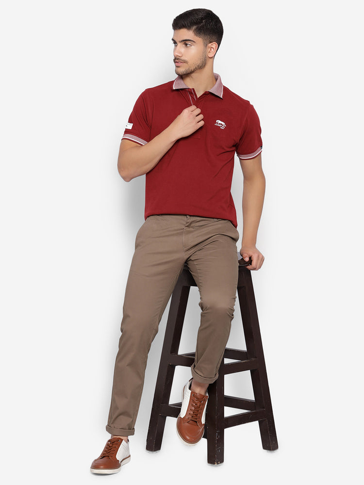 JUMP USA Men Red Solid Polo Collar Pure Cotton T-shirt